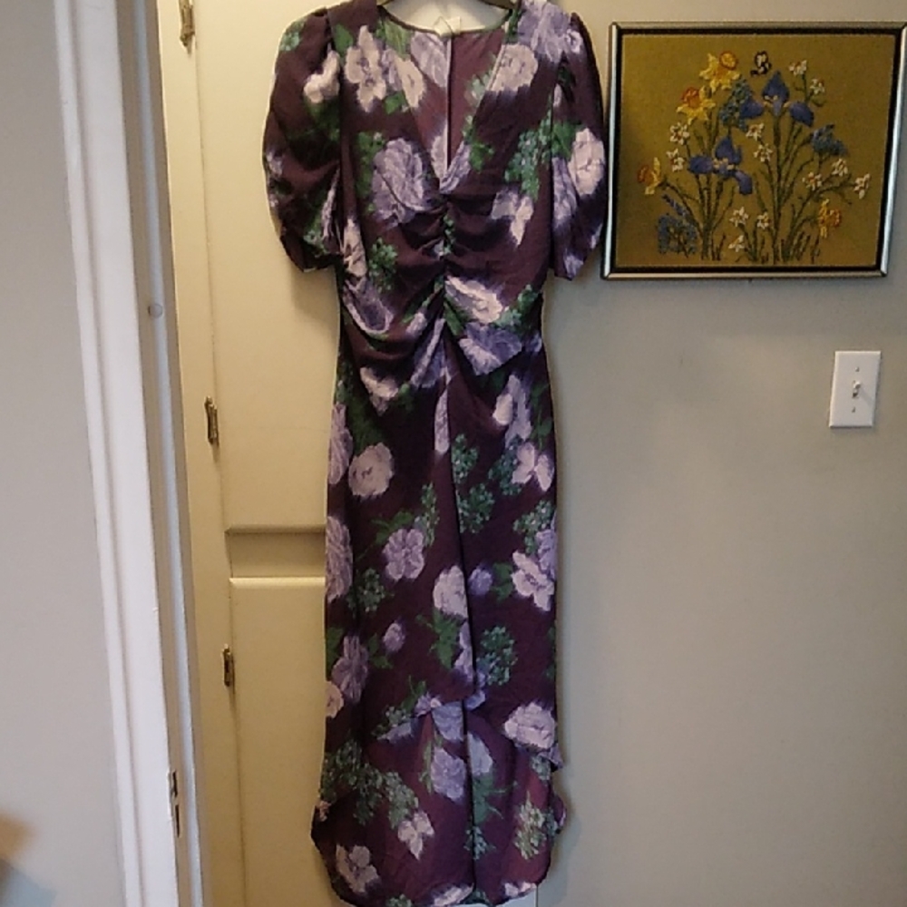 a new day Purple Floral High-Low Dress with Puff Sleeves